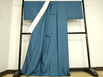 平和屋着物▽上質な紬　単衣　杜若色　正絹　逸品　DABJ1359az