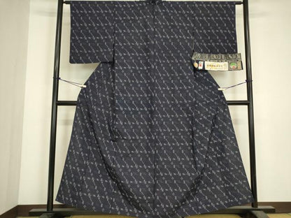 平和屋着物▽本場琉球絣　紬　単衣　琉球本染かすり　手織り　藍　大城廣四郎織物工房謹製　証紙付き　正絹　逸品　DABJ1363az