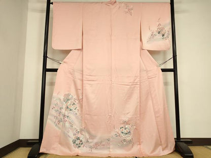 平和屋着物▽訪問着　単衣　友禅　雪輪花文　暈し染め　正絹　逸品　DABJ1370az