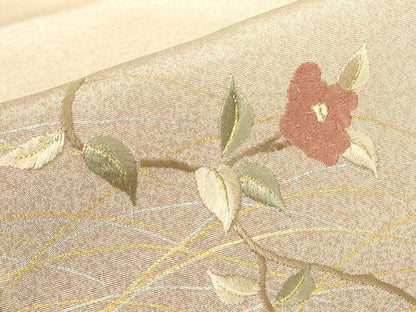 平和屋着物▽訪問着　単衣　刺繍　枝花文　暈し染め　金銀彩　正絹　逸品　DABJ1372az