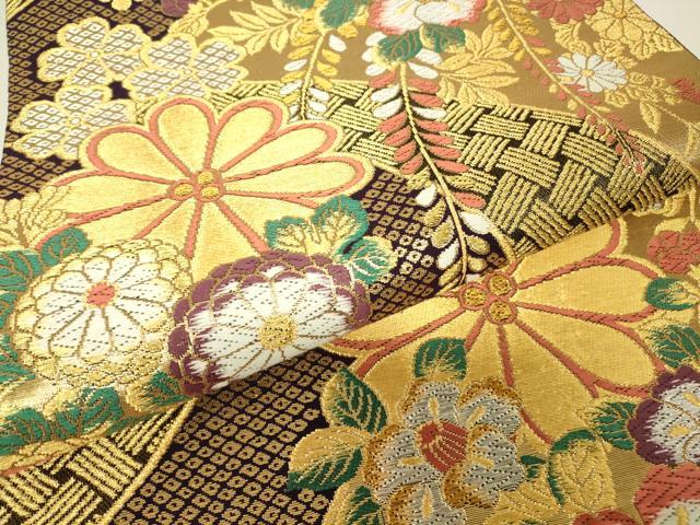 平和屋着物▼六通柄袋帯　吉祥花尽くし　金銀糸　正絹　逸品　DABJ1377az