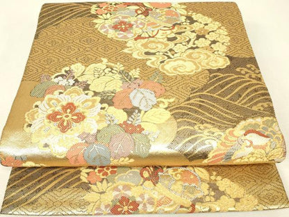 平和屋着物▼六通柄袋帯　黄金伝説　金糸　正絹　逸品　DABJ1386az
