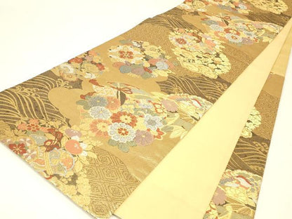 平和屋着物▼六通柄袋帯　黄金伝説　金糸　正絹　逸品　DABJ1386az