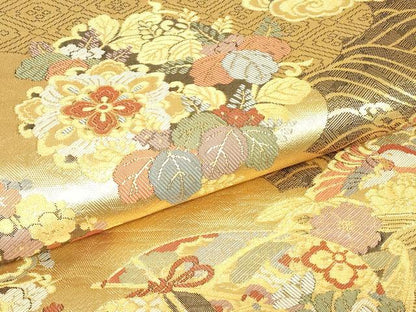 平和屋着物▼六通柄袋帯　黄金伝説　金糸　正絹　逸品　DABJ1386az