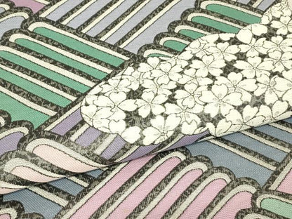 平和屋着物▼西陣　御薗織物謹製　六通柄袋帯　波麗絵　雲取り花文　銀糸　証紙付き　正絹　逸品　未使用　DABJ1406az