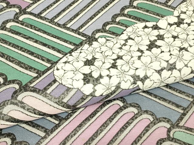 平和屋着物▼西陣　御薗織物謹製　六通柄袋帯　波麗絵　雲取り花文　銀糸　証紙付き　正絹　逸品　未使用　DABJ1406az