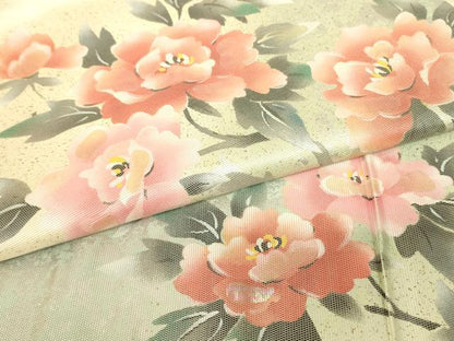 平和屋着物▼九寸名古屋帯　螺鈿箔　籬花文　金銀彩　正絹　逸品　DABJ1408az