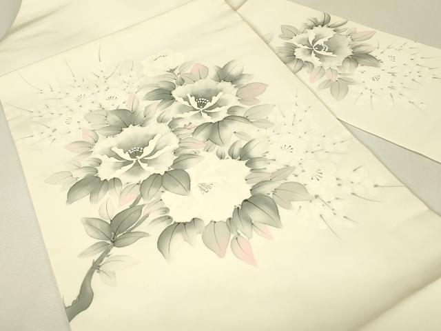 平和屋着物●塩瀬　九寸名古屋帯　作家物　草花文　手描き　正絹　逸品　DABJ1426az