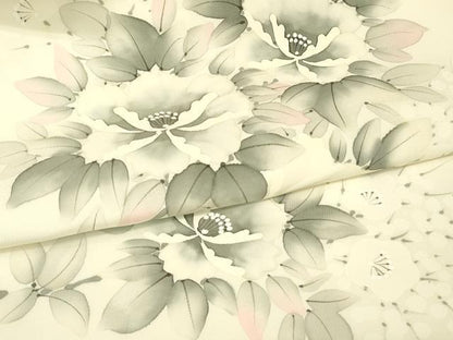 平和屋着物●塩瀬　九寸名古屋帯　作家物　草花文　手描き　正絹　逸品　DABJ1426az