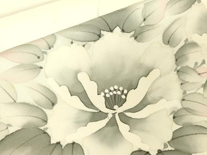 平和屋着物●塩瀬　九寸名古屋帯　作家物　草花文　手描き　正絹　逸品　DABJ1426az