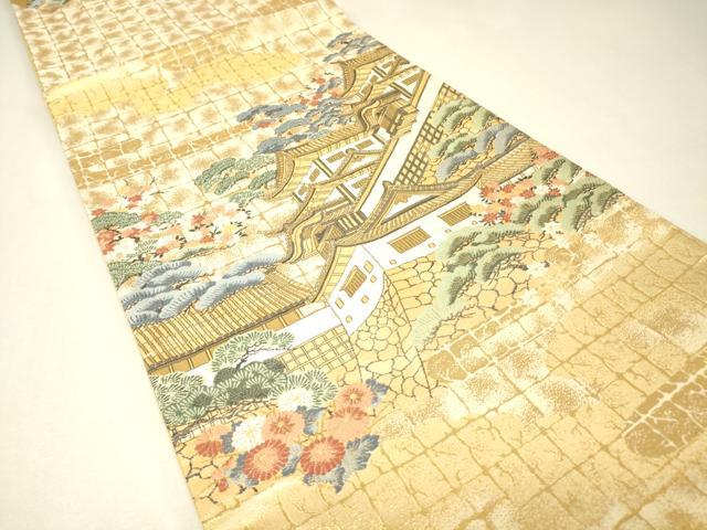 平和屋着物▼六通柄袋帯　名所風景文　金糸　正絹　逸品　DABJ1431az