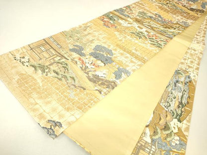 平和屋着物▼六通柄袋帯　名所風景文　金糸　正絹　逸品　DABJ1431az