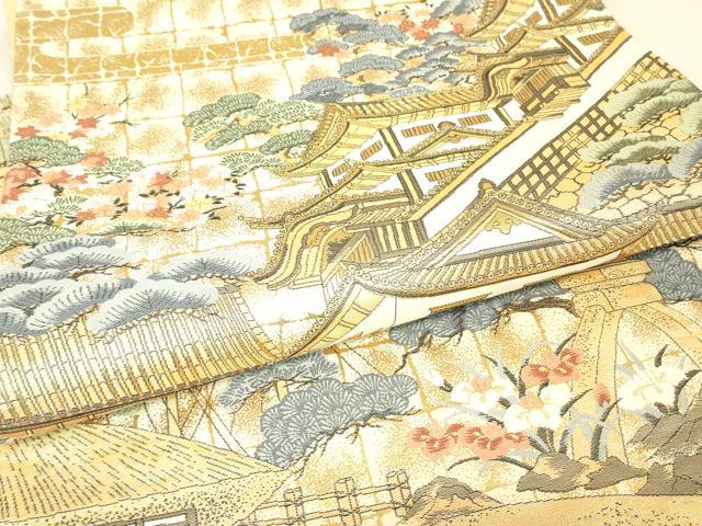 平和屋着物▼六通柄袋帯　名所風景文　金糸　正絹　逸品　DABJ1431az