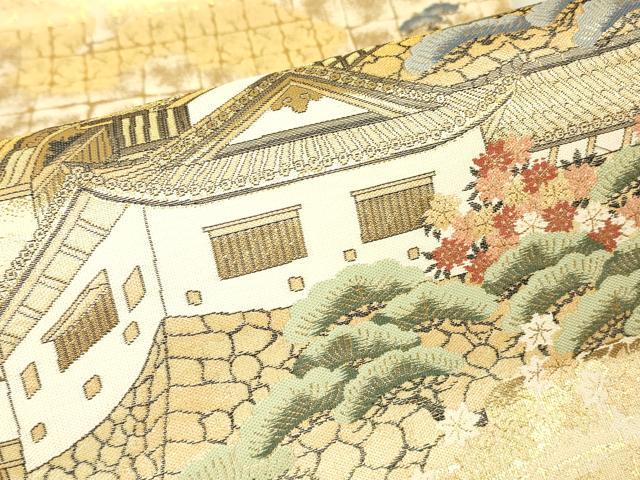 平和屋着物▼六通柄袋帯　名所風景文　金糸　正絹　逸品　DABJ1431az