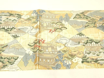 平和屋着物▼六通柄袋帯　名所風景文　金糸　正絹　逸品　DABJ1431az