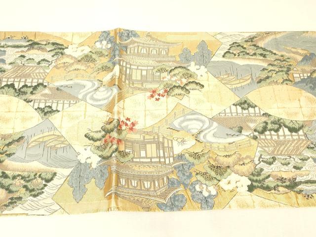 平和屋着物▼六通柄袋帯　名所風景文　金糸　正絹　逸品　DABJ1431az