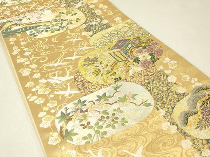 平和屋着物▼六通柄袋帯　四季御車文　金銀糸　正絹　逸品　DABJ1433az