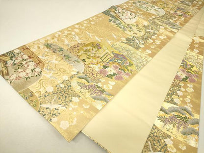 平和屋着物▼六通柄袋帯　四季御車文　金銀糸　正絹　逸品　DABJ1433az