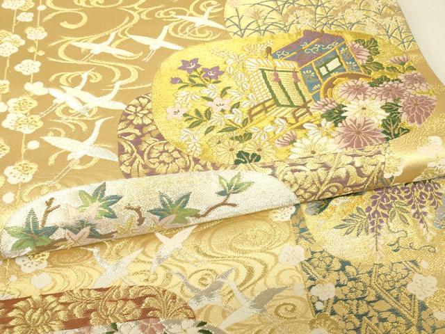 平和屋着物▼六通柄袋帯　四季御車文　金銀糸　正絹　逸品　DABJ1433az
