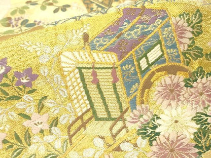 平和屋着物▼六通柄袋帯　四季御車文　金銀糸　正絹　逸品　DABJ1433az