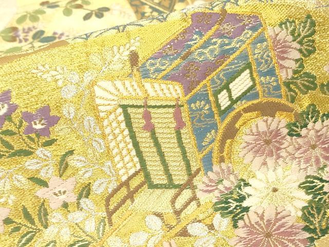 平和屋着物▼六通柄袋帯　四季御車文　金銀糸　正絹　逸品　DABJ1433az