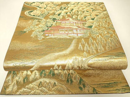 平和屋着物▼六通柄袋帯　名所風景樹林文　金銀糸　正絹　逸品　DABJ1434az