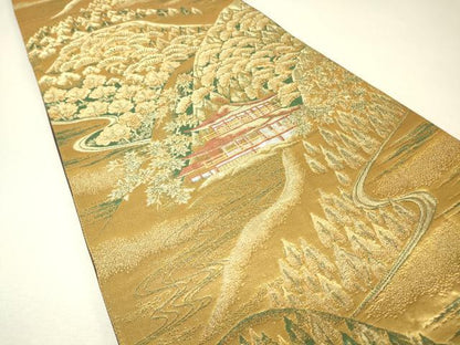 平和屋着物▼六通柄袋帯　名所風景樹林文　金銀糸　正絹　逸品　DABJ1434az