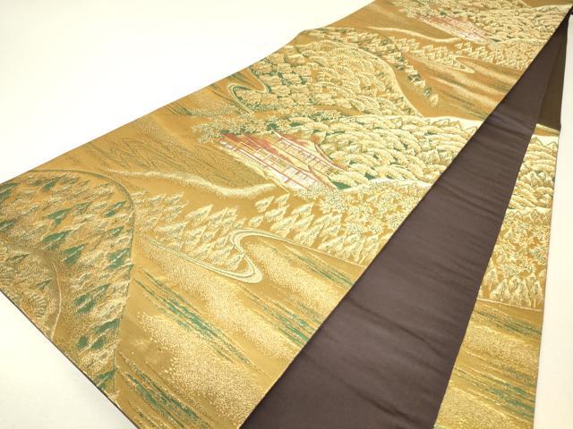 平和屋着物▼六通柄袋帯　名所風景樹林文　金銀糸　正絹　逸品　DABJ1434az