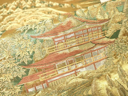 平和屋着物▼六通柄袋帯　名所風景樹林文　金銀糸　正絹　逸品　DABJ1434az