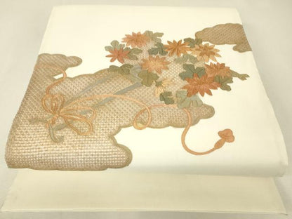 平和屋着物▼中国三大刺繍　スワトウ刺繍　汕頭刺繍　総刺繍　太鼓柄袋帯　雲取り花車文　金彩　正絹　逸品　DABJ1440az