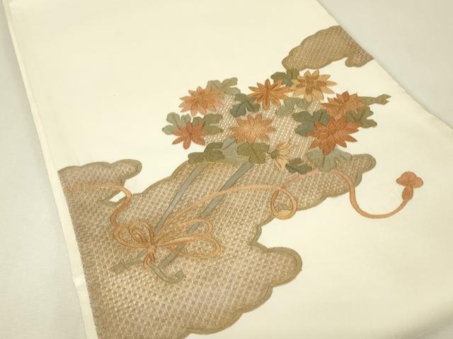 平和屋着物▼中国三大刺繍　スワトウ刺繍　汕頭刺繍　総刺繍　太鼓柄袋帯　雲取り花車文　金彩　正絹　逸品　DABJ1440az