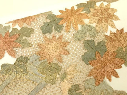 平和屋着物▼中国三大刺繍　スワトウ刺繍　汕頭刺繍　総刺繍　太鼓柄袋帯　雲取り花車文　金彩　正絹　逸品　DABJ1440az