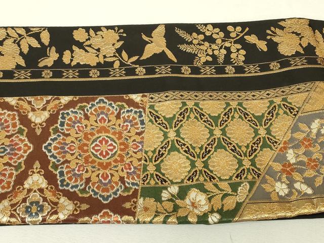 平和屋着物▼つけ帯　正倉院向かい鳥花文　金糸　正絹　逸品　DABJ1448az