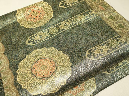 平和屋着物▼つけ帯　正倉院華紋　金糸　反端付き　正絹　逸品　DABJ1450az
