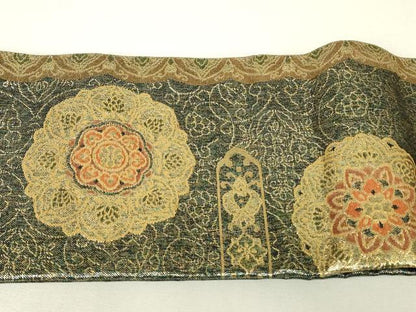 平和屋着物▼つけ帯　正倉院華紋　金糸　反端付き　正絹　逸品　DABJ1450az