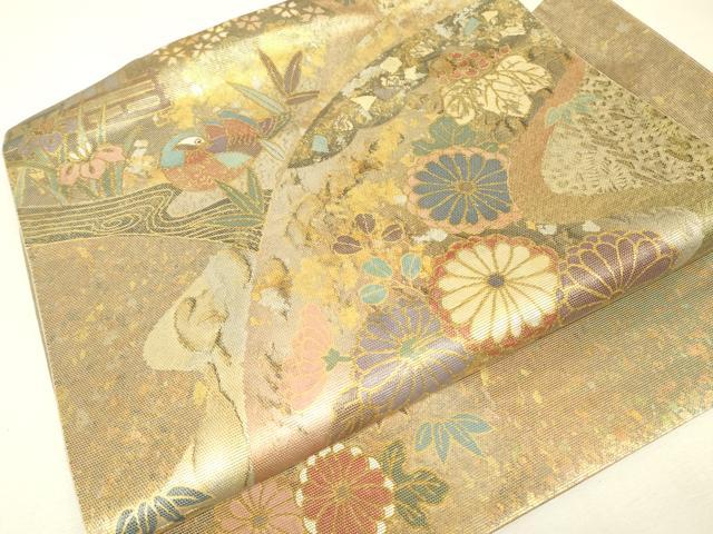 平和屋着物▼つけ帯　螺鈿箔　鴛鴦流水花文　正絹　逸品　DABJ1451az