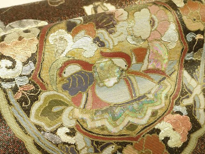 平和屋着物▼西陣　嵯峨工房謹製　螺鈿匠　於利部寿名宝　つけ帯　慶匠螺鈿　秀華鏡影　金彩　証紙付き　正絹　逸品　DABJ1453az
