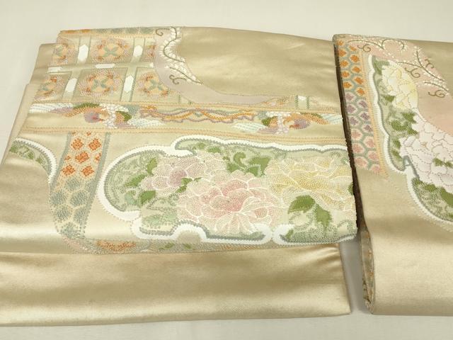 平和屋着物▼中国三大刺繍　相良刺繍　総刺繍　つけ帯　天井花鳥文　正絹　逸品　DABJ1454az