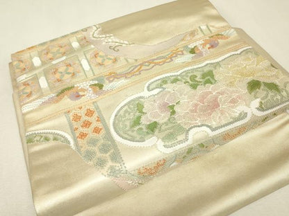 平和屋着物▼中国三大刺繍　相良刺繍　総刺繍　つけ帯　天井花鳥文　正絹　逸品　DABJ1454az