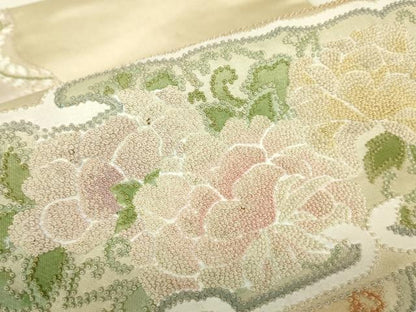 平和屋着物▼中国三大刺繍　相良刺繍　総刺繍　つけ帯　天井花鳥文　正絹　逸品　DABJ1454az