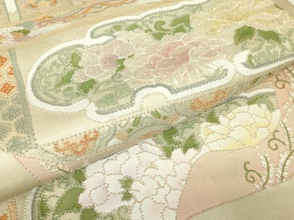 平和屋着物▼中国三大刺繍　相良刺繍　総刺繍　つけ帯　天井花鳥文　正絹　逸品　DABJ1454az