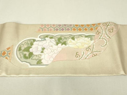 平和屋着物▼中国三大刺繍　相良刺繍　総刺繍　つけ帯　天井花鳥文　正絹　逸品　DABJ1454az