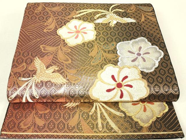 平和屋着物▼六通柄袋帯　鳳凰花文　金銀糸　正絹　逸品　DABJ1477az