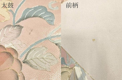 平和屋着物▼太鼓柄袋帯　駒刺繍　辻が花　金糸　正絹　逸品　DABJ1479az