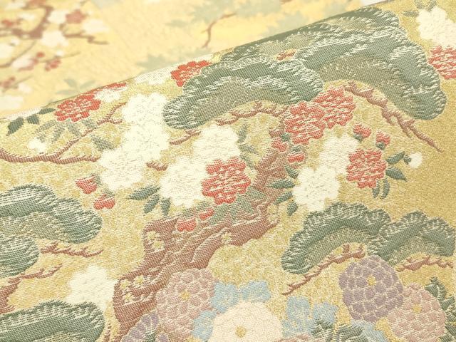 平和屋着物▼六通柄袋帯　飛鶴扇面花文　金糸　正絹　逸品　DABJ1482az