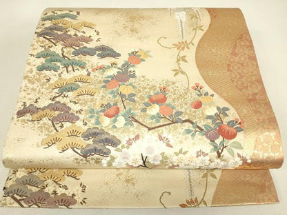平和屋着物▼六通柄袋帯　唐織　慶長松花文　金糸　正絹　逸品　DABJ1483az