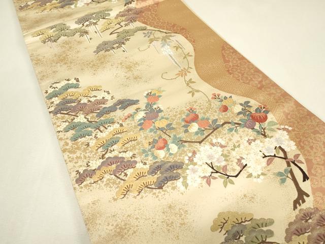 平和屋着物▼六通柄袋帯　唐織　慶長松花文　金糸　正絹　逸品　DABJ1483az