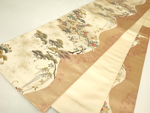 平和屋着物▼六通柄袋帯　唐織　慶長松花文　金糸　正絹　逸品　DABJ1483az