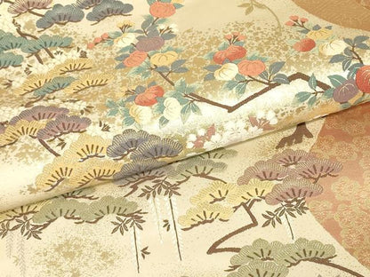 平和屋着物▼六通柄袋帯　唐織　慶長松花文　金糸　正絹　逸品　DABJ1483az