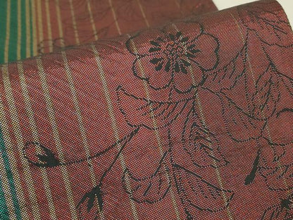 平和屋着物▼全通柄袋帯　草花間道　金糸　正絹　逸品　DABJ1486az